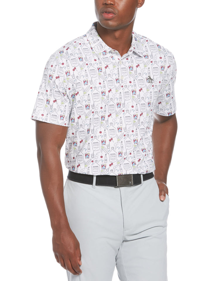 Men's Whiskey Conversation Print Golf Polo Shirt