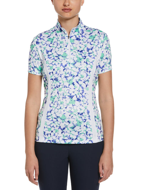 Abstract Floral Print Golf Shirt (Bright White) 