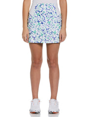 Abstract Floral Printed Golf Skort with Slits (Bright White) 