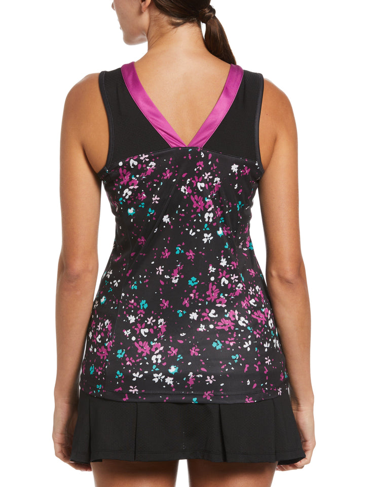 Abstract Floral Printed Tennis Tank Top (Caviar) 