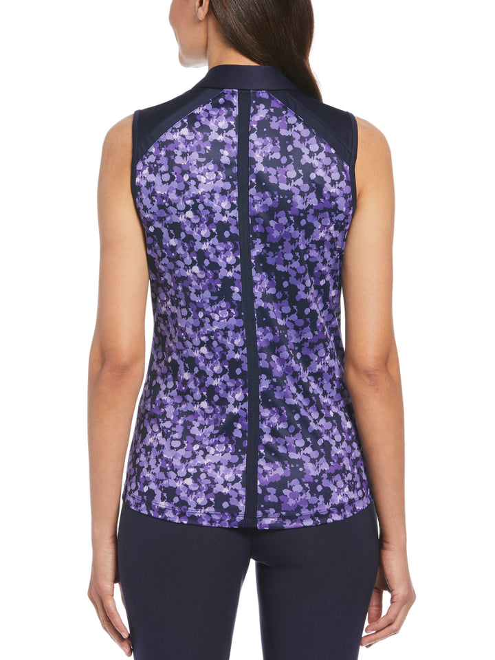 Women's Abstract Print Golf Polo with Skinny Mesh Panels