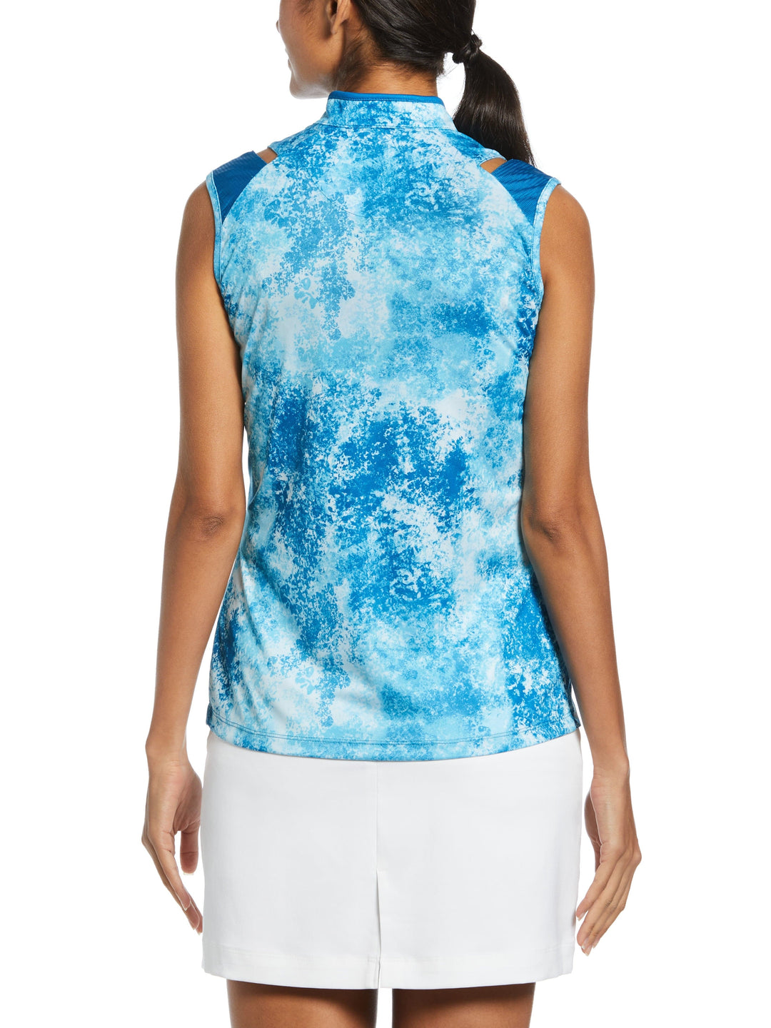 Abstract Print Zip Golf Polo (Blue Mist) 