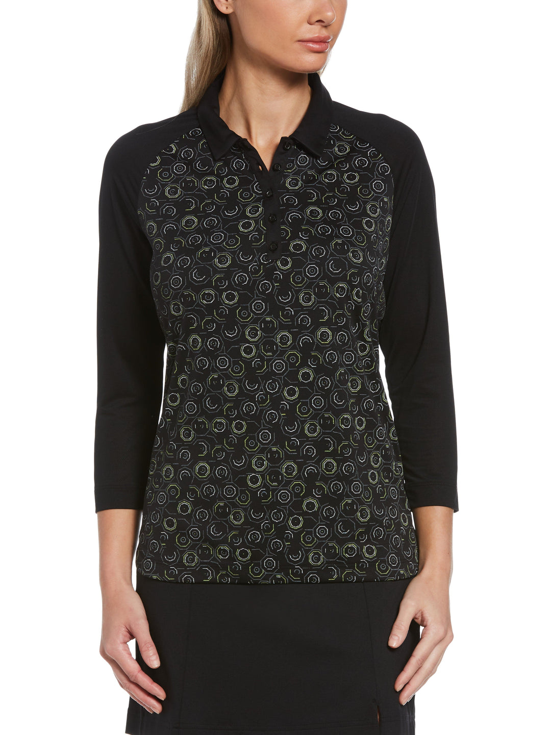 Women's Abstract Printed 3/4 Sleeve Golf Polo
