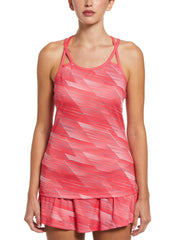 Active Stripe Printed Tennis Tank Top with Criss Cross Straps (Hibiscus) 