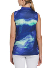 Brushed Abstract Print Golf Shirt with Asymmetrical Blocking (Bluing) 