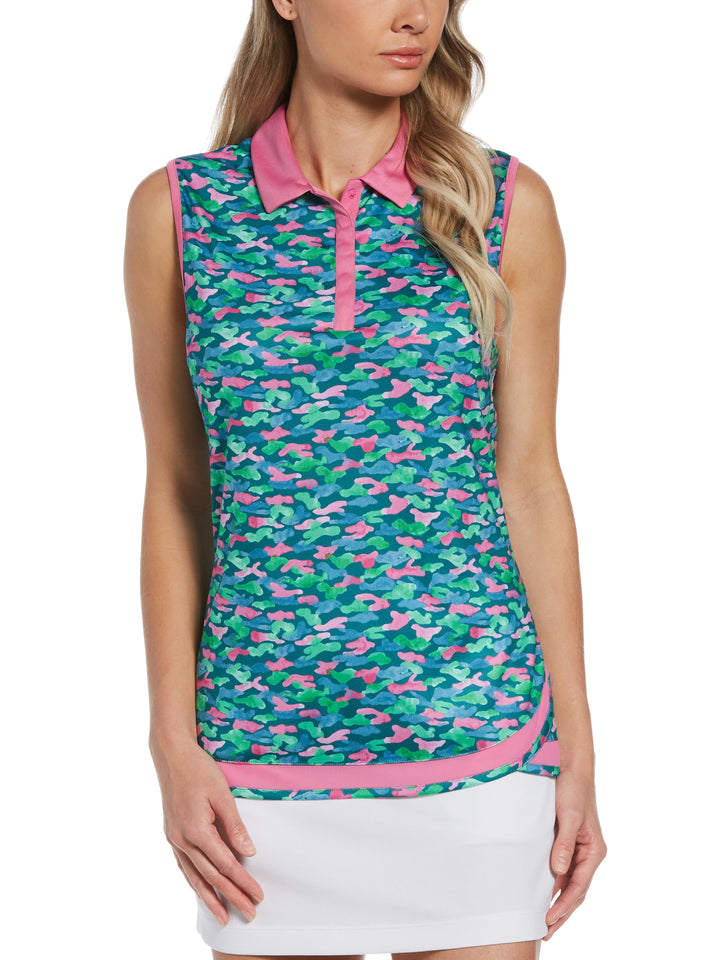 Women's Camo Printed Sleeveless Golf Polo