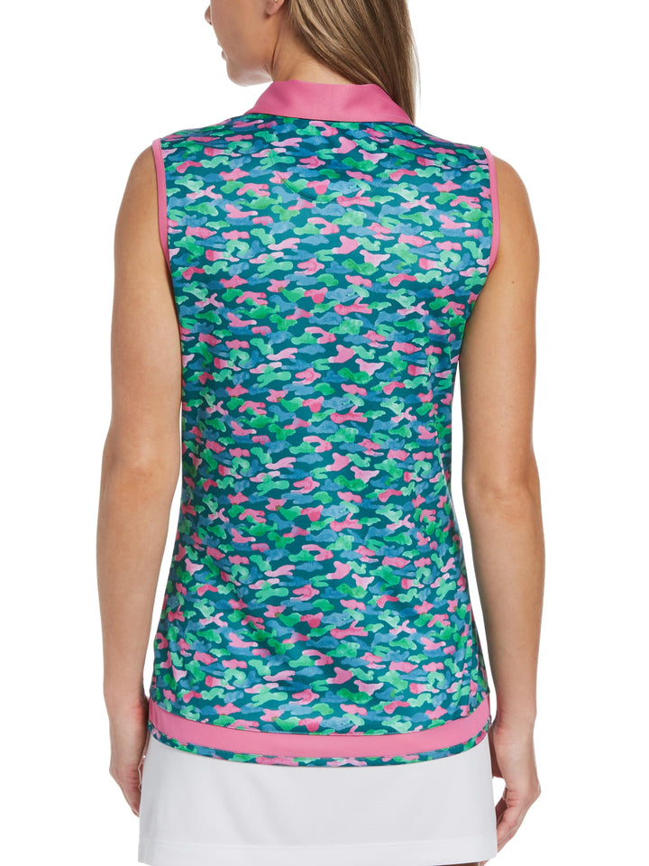Women's Camo Printed Sleeveless Golf Polo