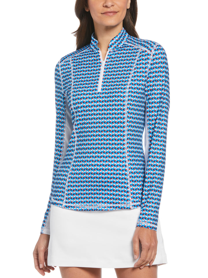 Circular Geo Print Stretch Golf Shirt (Bright White) 