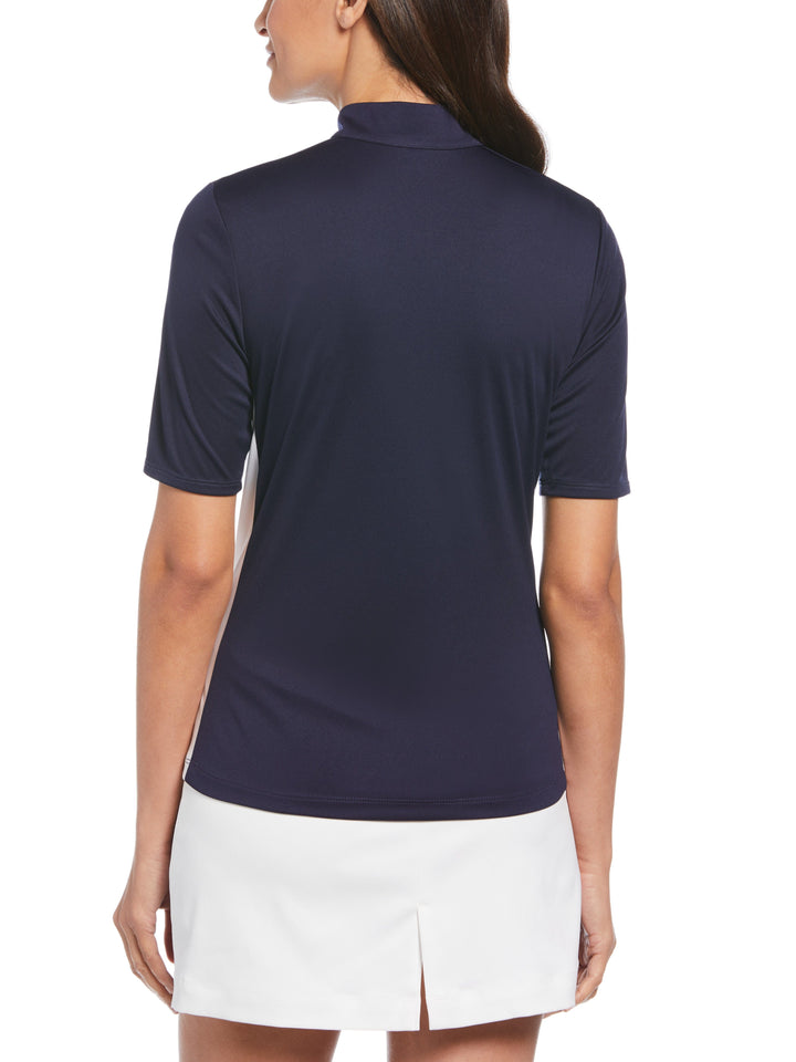 Color Block Zip Mock Neck Golf Polo (Peacoat) 