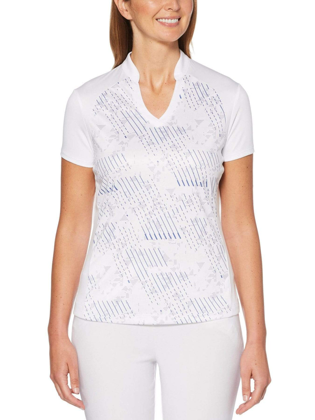 Women's Dotted Linear Print V-Neck Golf Shirt