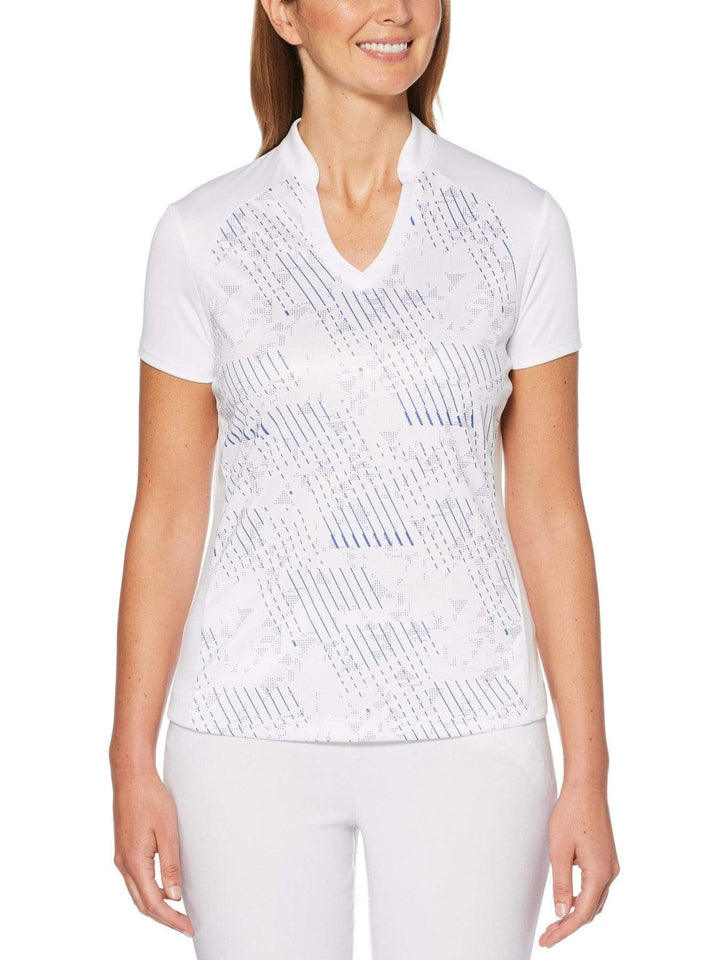 Women's Dotted Linear Print V-Neck Golf Shirt