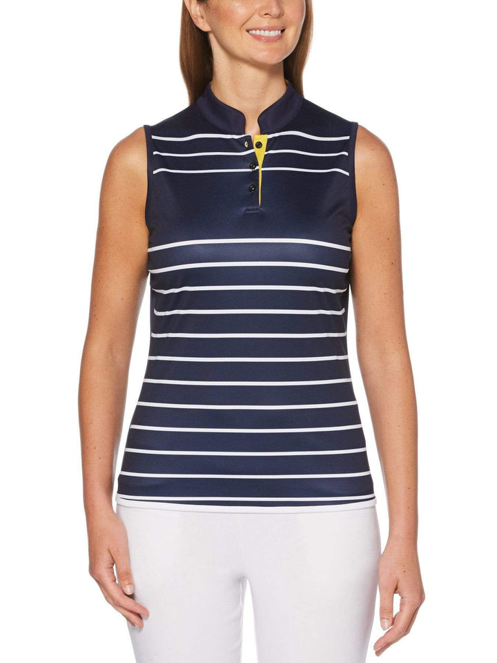 Women's Engineered Sleeveless Striped Quarter Zip Golf Shirt