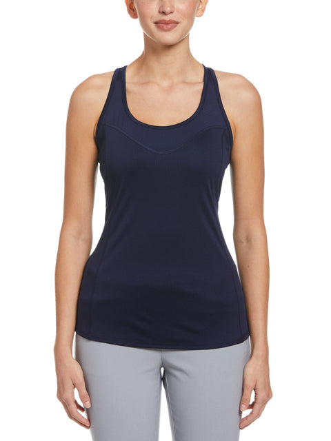 Women's Essential Solid Tennis Tank with Mesh Front Panel (Peacoat) 