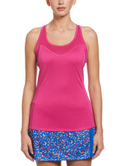 Women's Essential Solid Tennis Tank with Mesh Front Panel (Very Berry) 