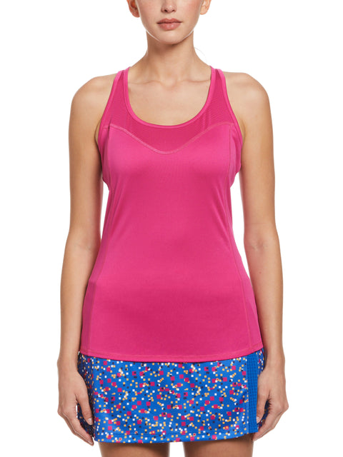Women's Essential Solid Tennis Tank with Mesh Front Panel (Very Berry) 