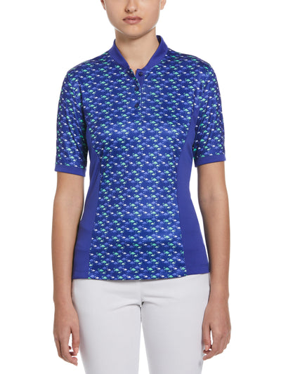 Flamingo Print Golf Polo with Baseball Collar (Bluing) 