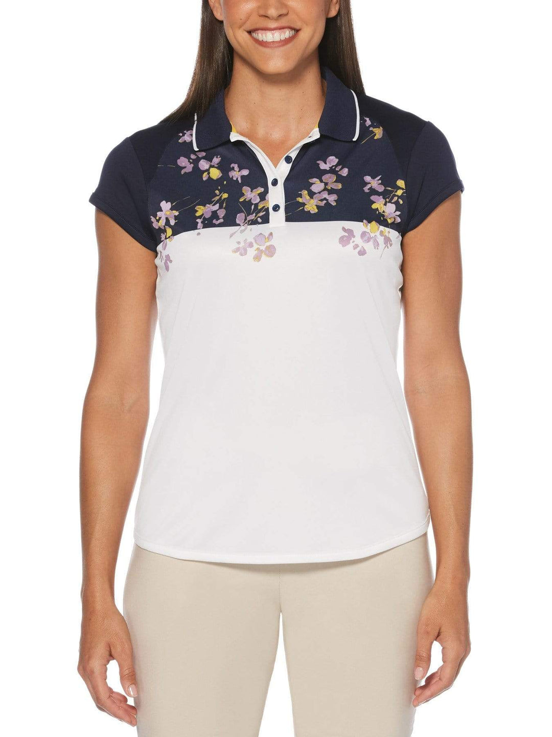 Women's Floral Border Print Short Sleeve Golf Polo