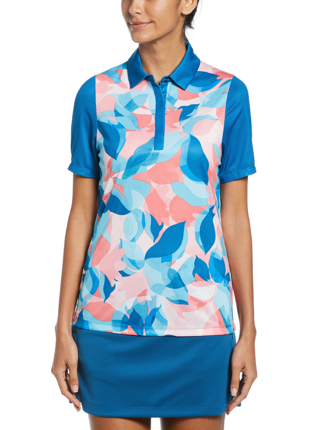 Floral Collage Print Golf Polo (Blue Sapphire) 
