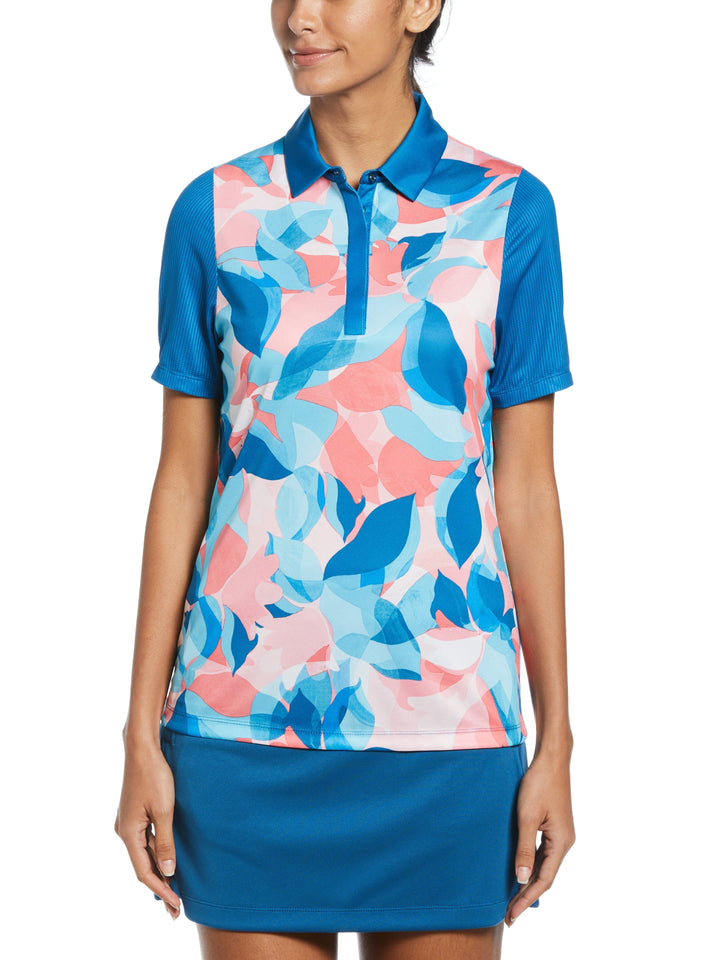 Floral Collage Print Golf Polo (Blue Sapphire) 