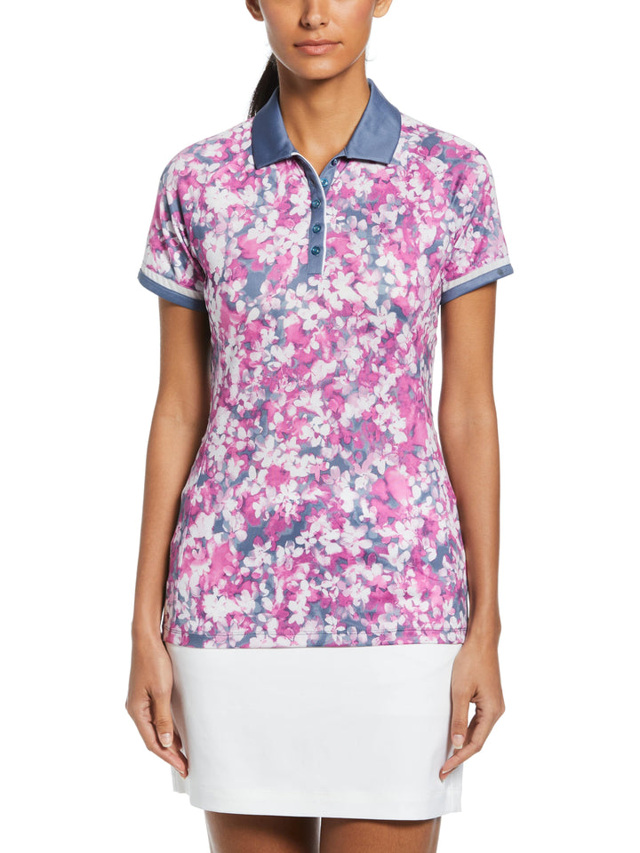 Floral Mesh Print Golf Polo (Vintage Indigo) 
