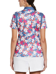 Floral Print Golf Polo with Snaps (Blue Horizon) 
