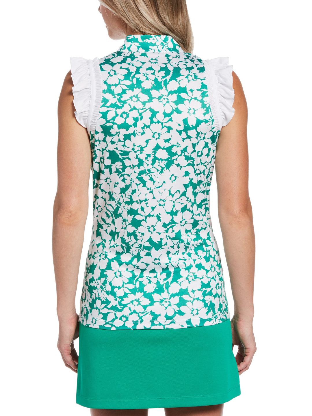 Women's Floral Print Sleeveless Quarter Zip Golf Polo