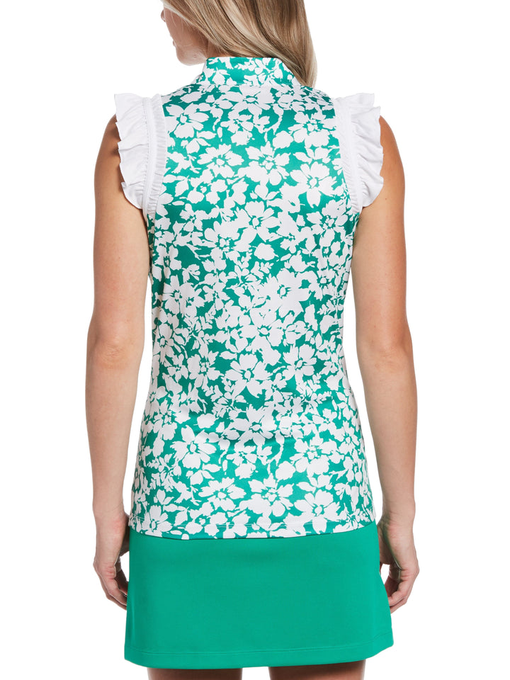 Women's Floral Print Sleeveless Quarter Zip Golf Polo