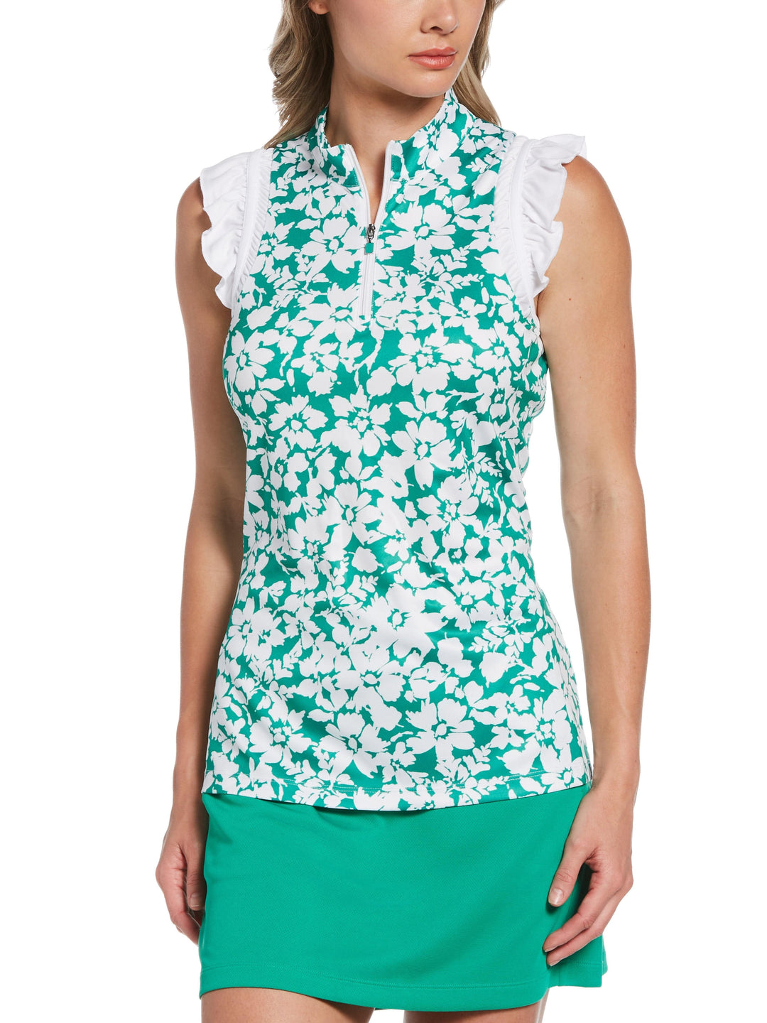 Women's Floral Print Sleeveless Quarter Zip Golf Polo