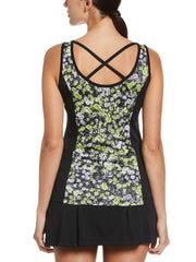 Floral Printed Strappy Tennis Tank with Tie Up Front Detail (Caviar) 
