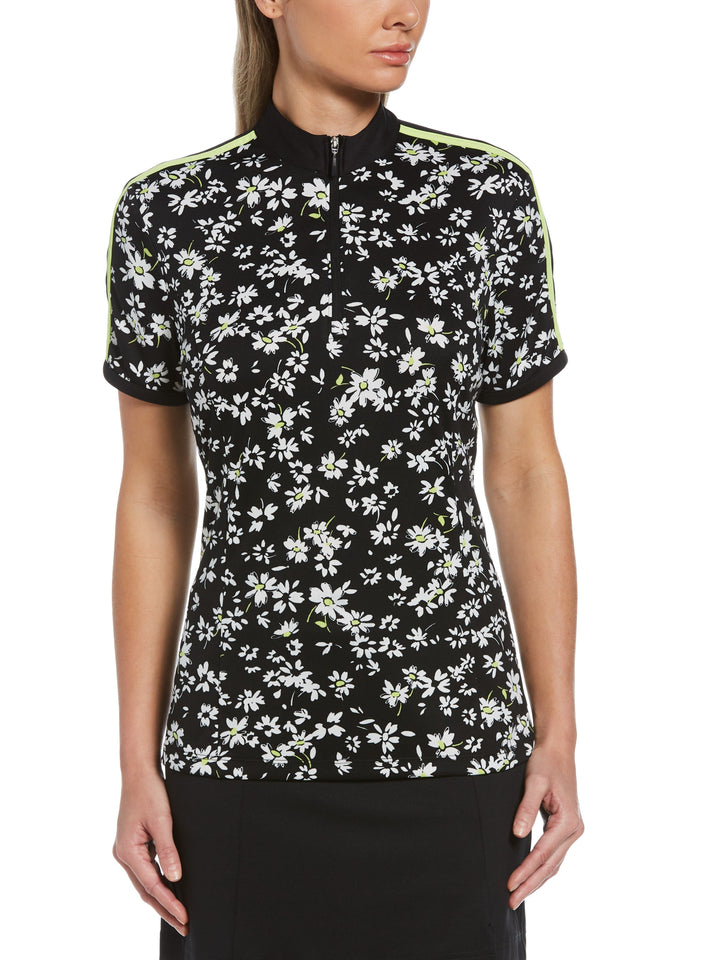Women's Floral Printed Zip Mock Golf Top