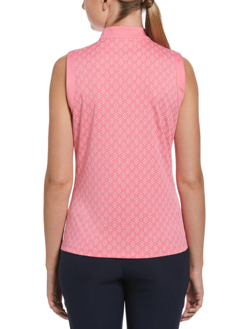Geo Print Golf Shirt with Mandarin Collar (Flowering Ginger) 