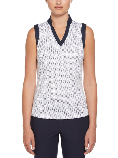 Women's Geo Print Golf Shirt with Mandarin Collar