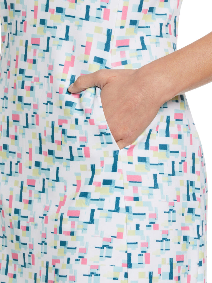 Geometric Print Golf Polo Dress (Bright White) 