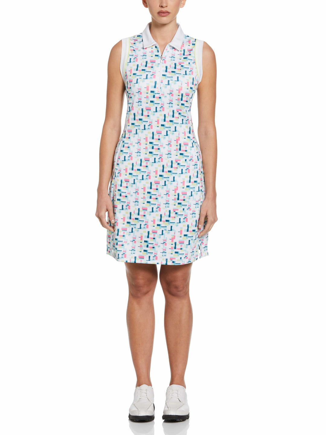 Geometric Print Golf Polo Dress (Bright White) 
