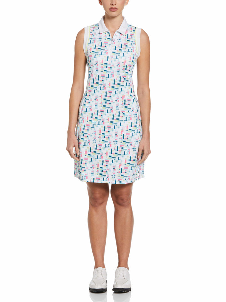Geometric Print Golf Polo Dress (Bright White) 