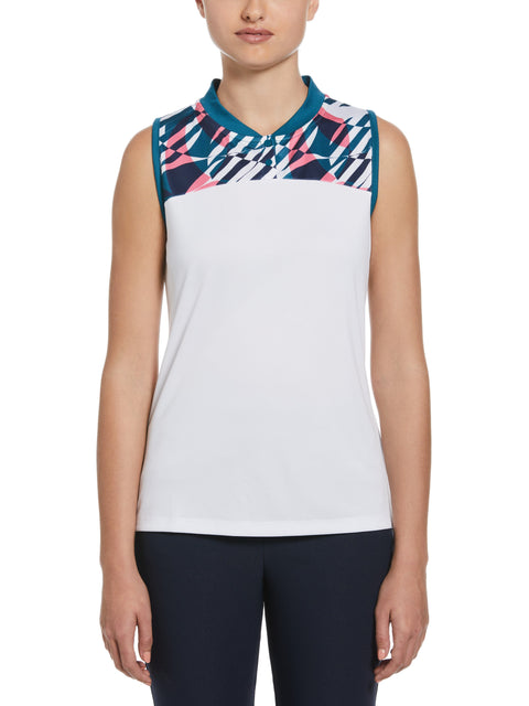Women's Geometric Print Golf Shirt with Overlapping Back Detail