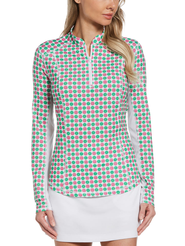 Women's Lime Printed Sun Protection Golf Top