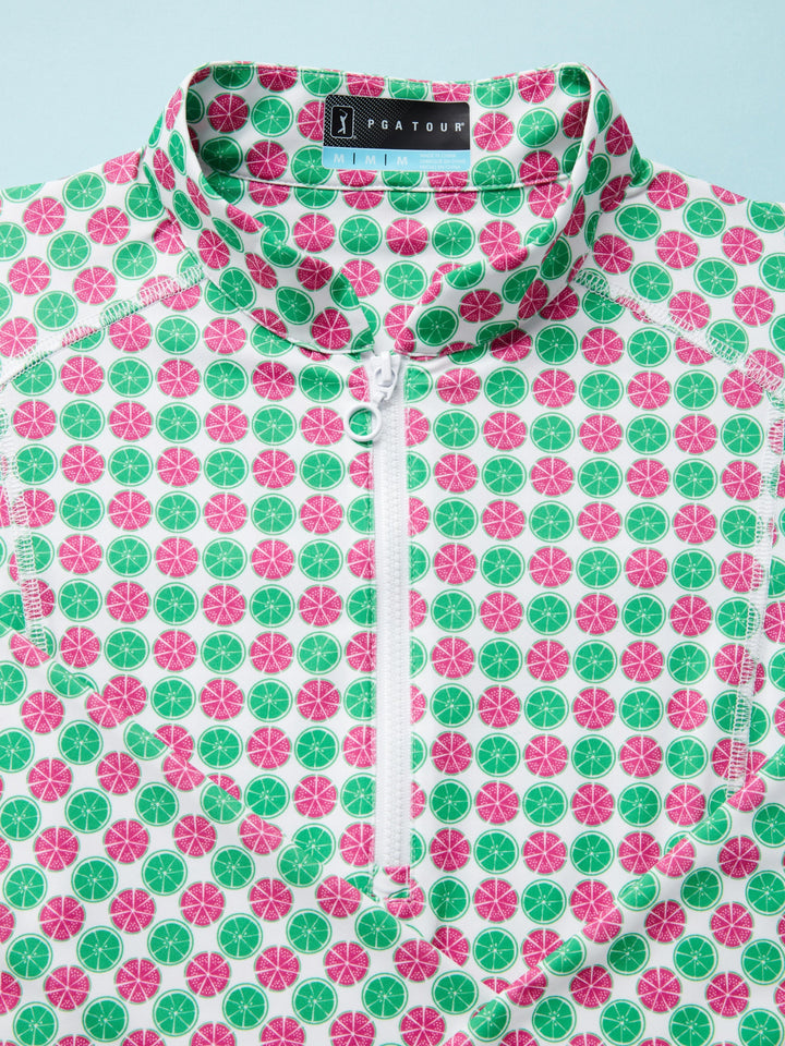 Women's Lime Printed Sun Protection Golf Top