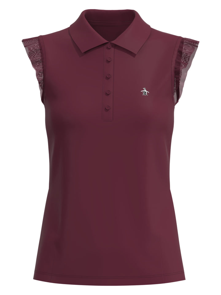 Mesh Ruffle Golf Polo (Cordovan) 