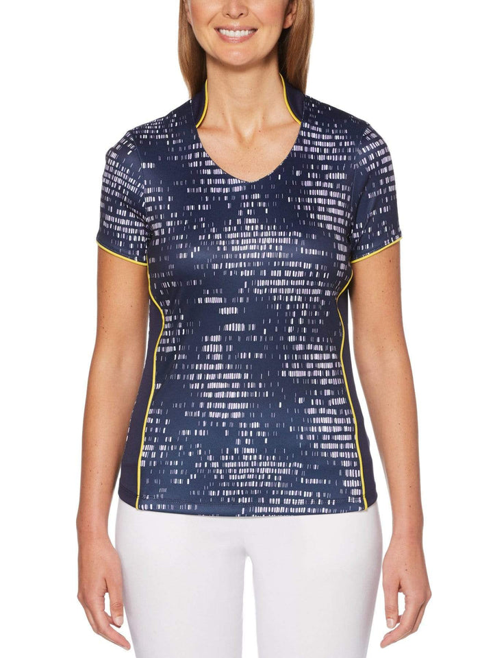 Women's Mini Brush Stroke Allover Print Short Sleeve Golf Polo