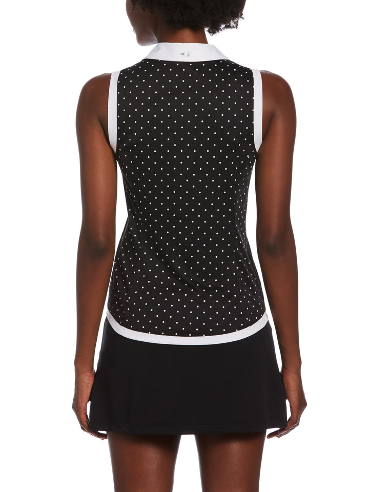 Women's Polka Dot Printed Sleeveless Golf Polo