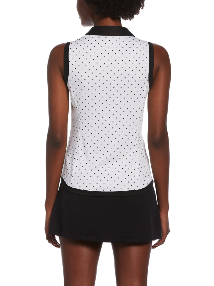 Women's Polka Dot Printed Sleeveless Golf Polo