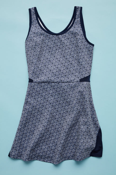 Women's Printed Flounce Tennis Dress with Mesh Blocking