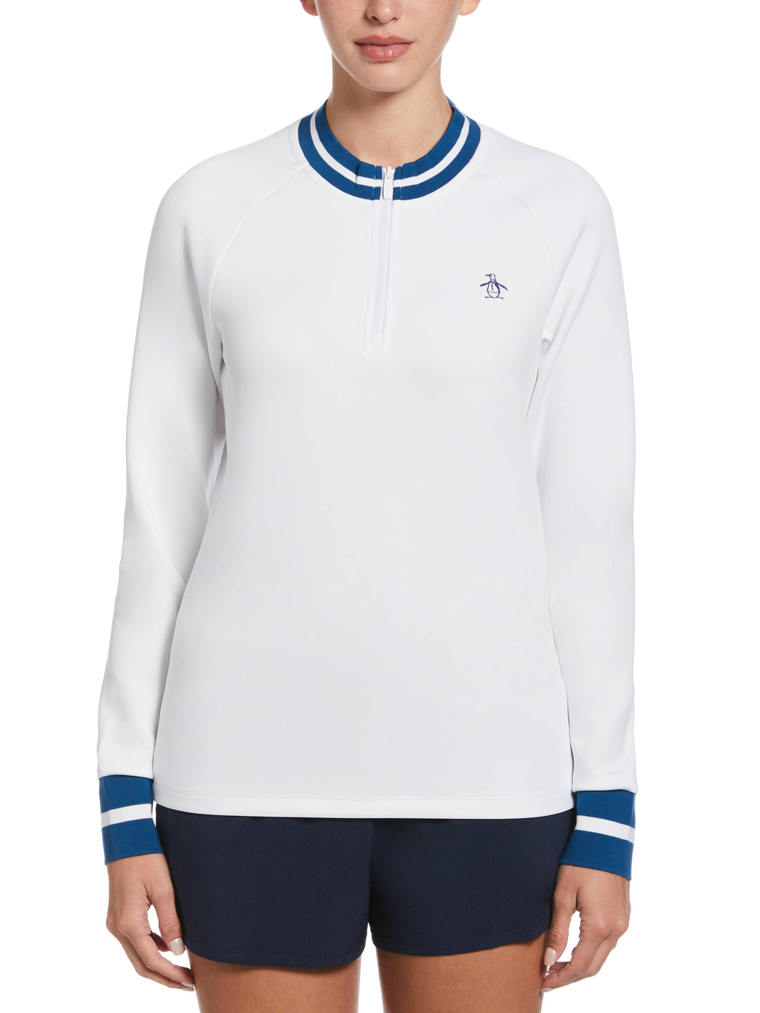 1/4 Zip Tennis Shirt with Rib Trim (Bright White) 