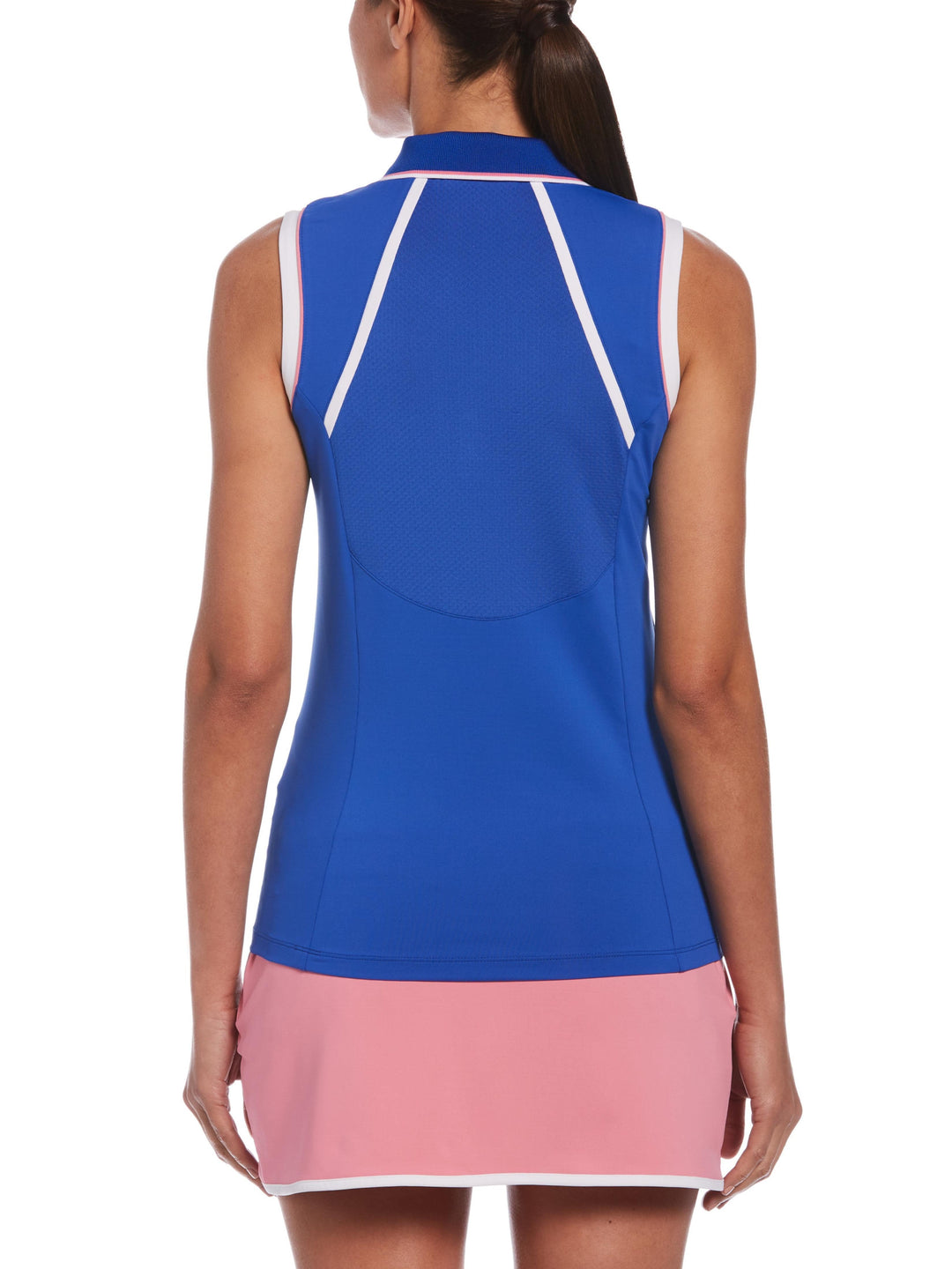 Women's Sleeveless Colour Block Mesh Back Polo Shirt