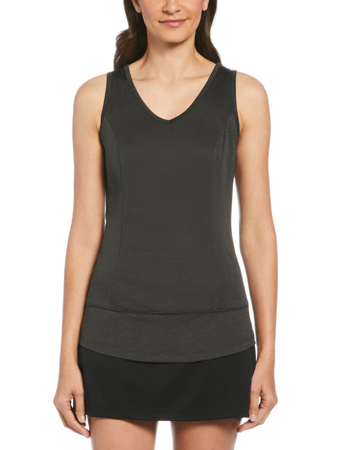 Solid Golf Tank Top with Mesh Panel (Caviar Heather) 