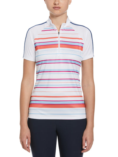 Striped Zip Mock Golf Polo (Bright White) 