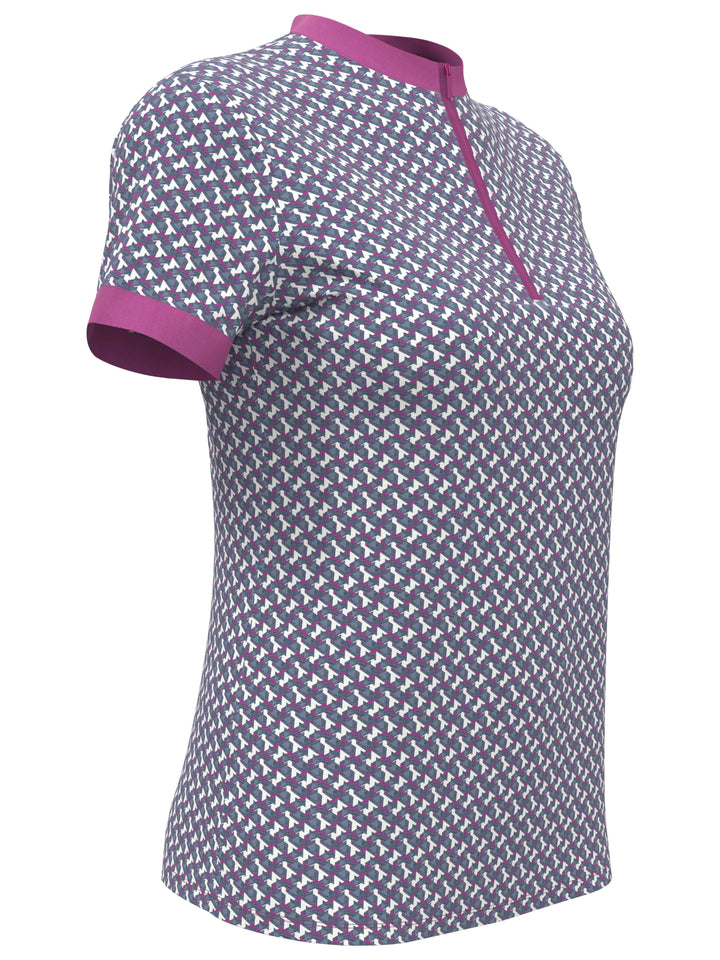 Textured Geo Print Zip Golf Polo (Purple Orchid) 