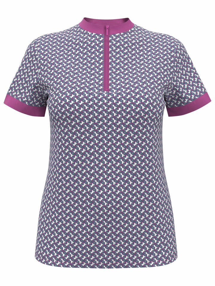Textured Geo Print Zip Golf Polo (Purple Orchid) 