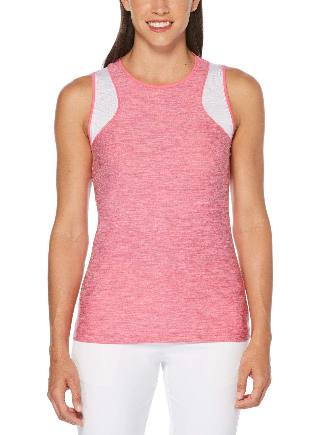 Women's Tonal Heather Color Block Racer Back Sleeveless Golf Shirt